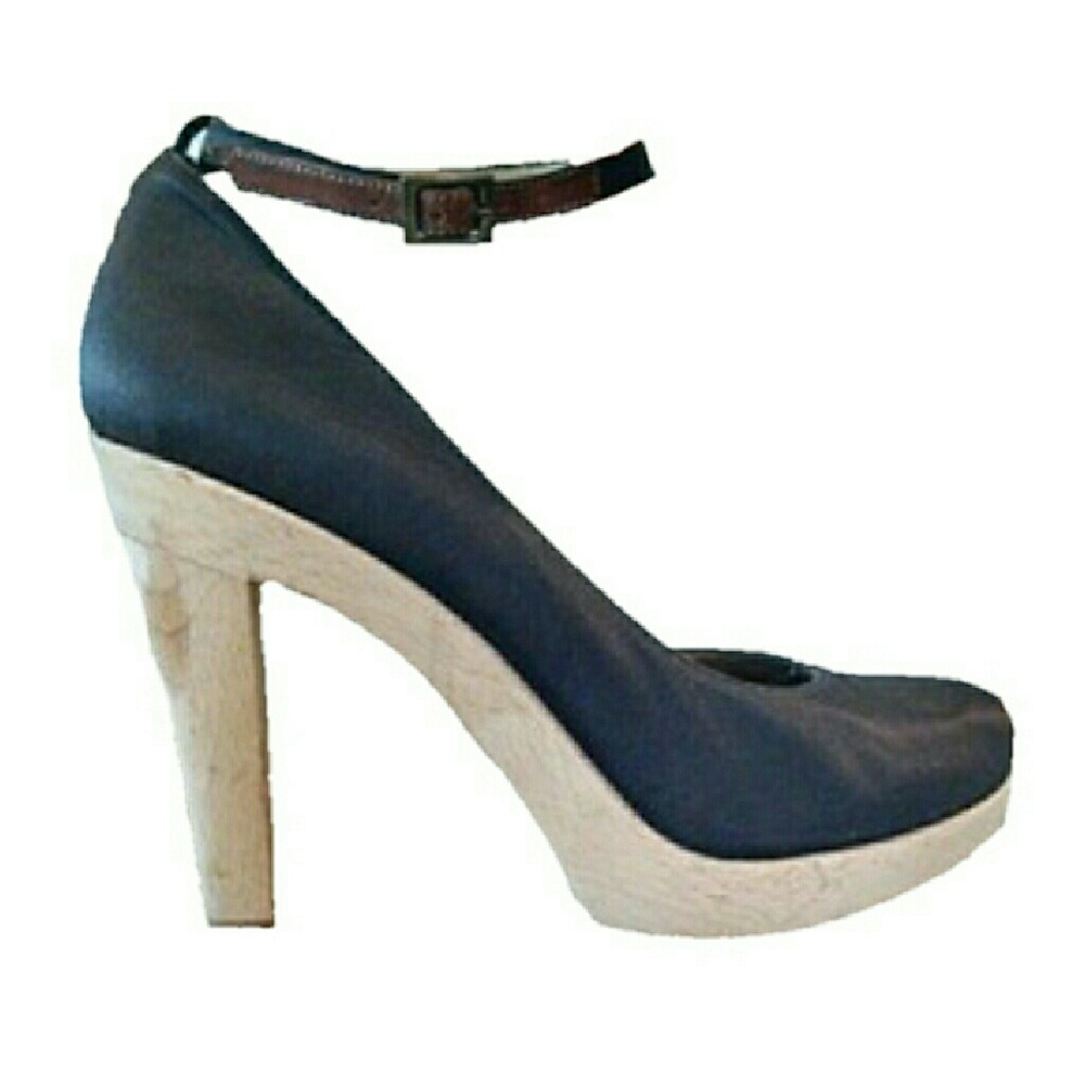 Lanvin Brown Satin Wood Platform Ankle Strap Heels